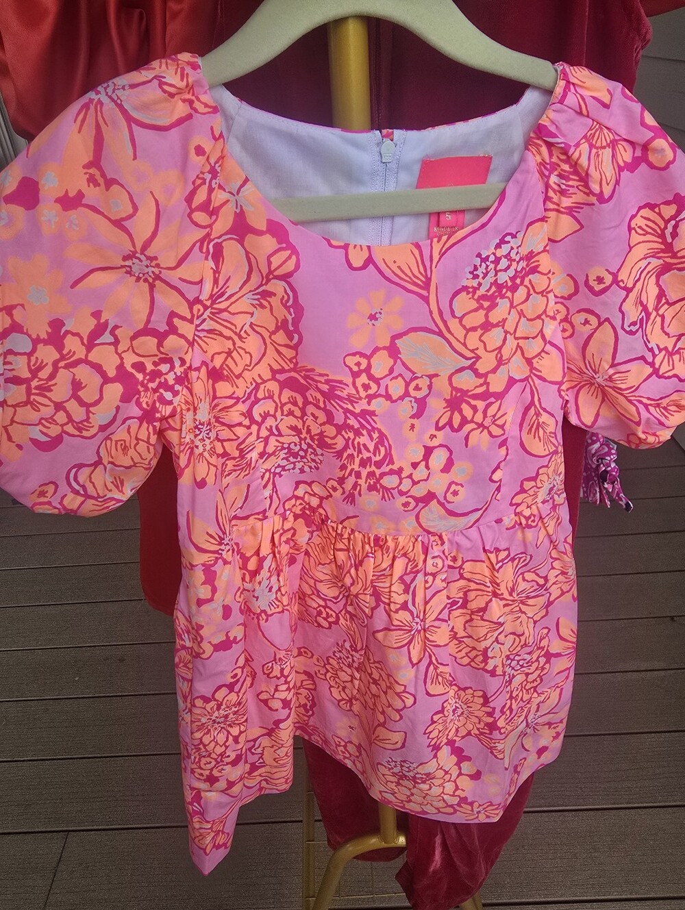 Lilly Pulitzer Pink & Orange Floral Puff-Sleeve dress size 5 girls